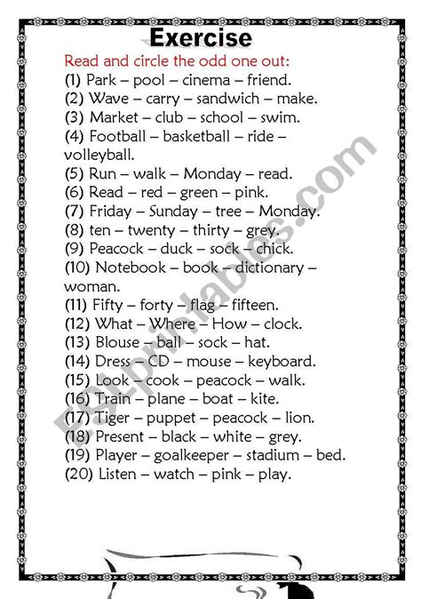 circle the odd word out|Read and circle the odd one out: worksheet .